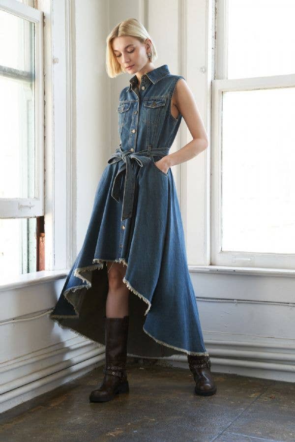 A Chic Denim Hi-Lo Midi Dress
