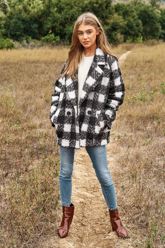 Fuzzy Boucle Textured Double Breasted Coat Jacket