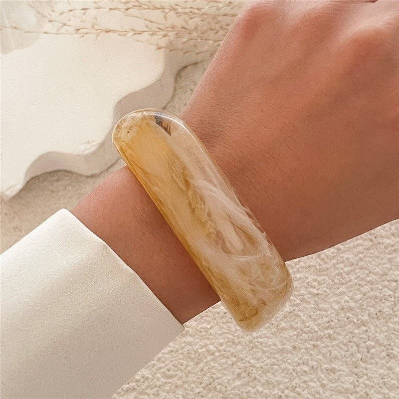Vintage Wide Bangle Bracelet - Polygon Semi-Transparent