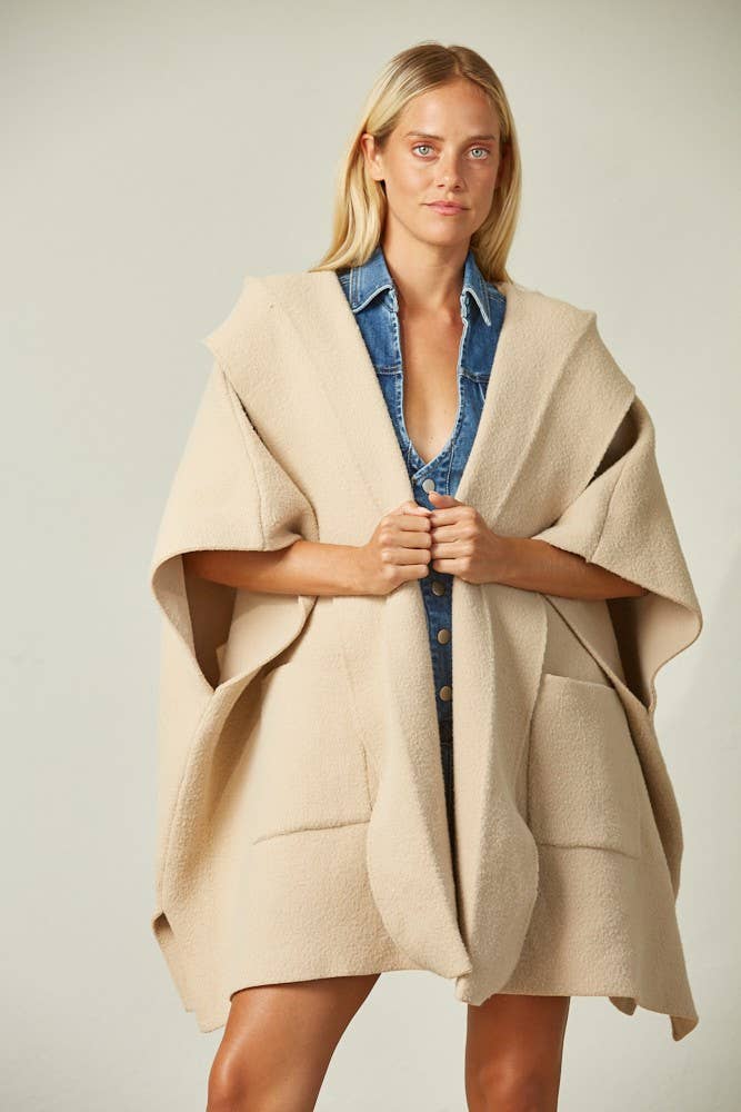 Soft Brushed  Knit Poncho with pockets