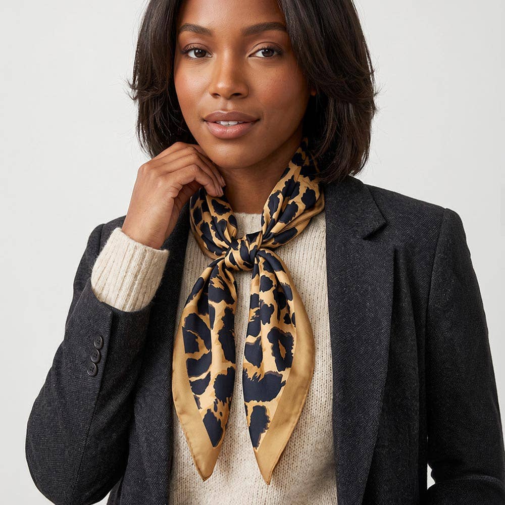 Framed Border Leopard Print Square Scarf
