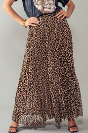 LEOPARD ANIMAL PRINT PLEATED MIDI SKIRT