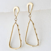 Brass droplet organic form long hoop earrings