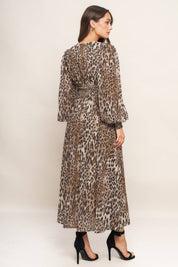 Leopard Printed Woven Midi Dress