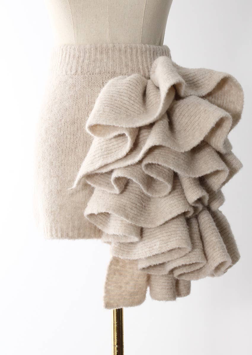 Soft Neutrals Knit Set – Jacket, Turtleneck & Skirt