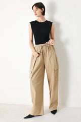 A solid woven balloon pant - FP1886T-A KHAKI