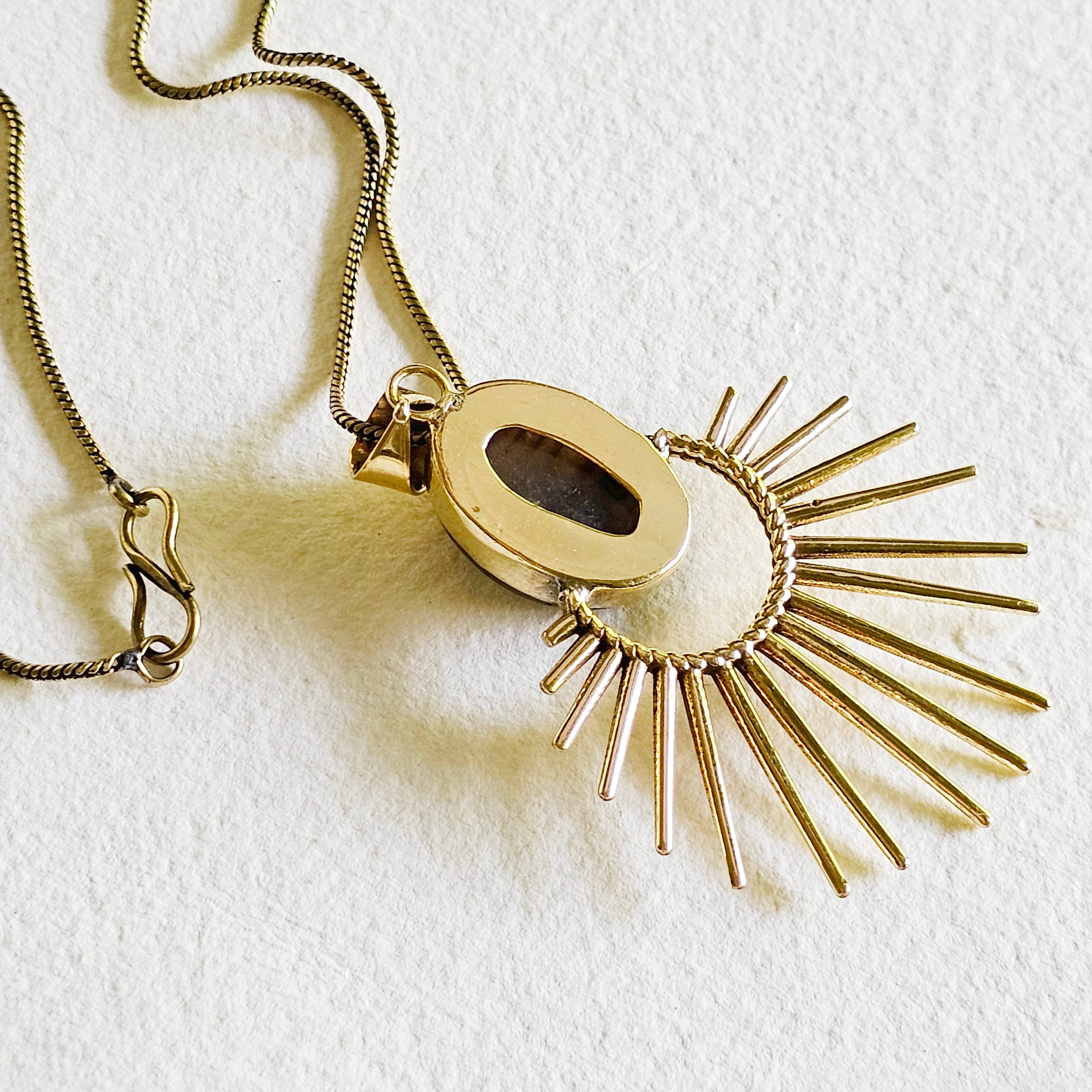 Brass labradorite starburst pendant charm necklace