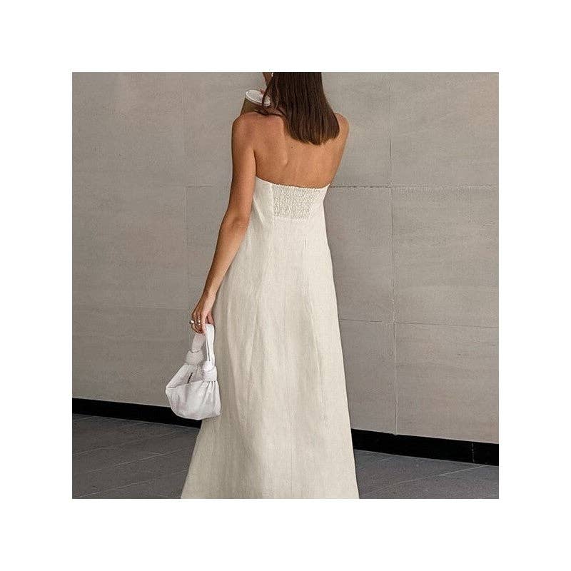 Strapless Linen Maxi Dress