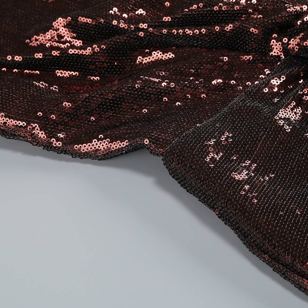 Sequin Halter Deep V High-Waist Flared Party Jumpsuit