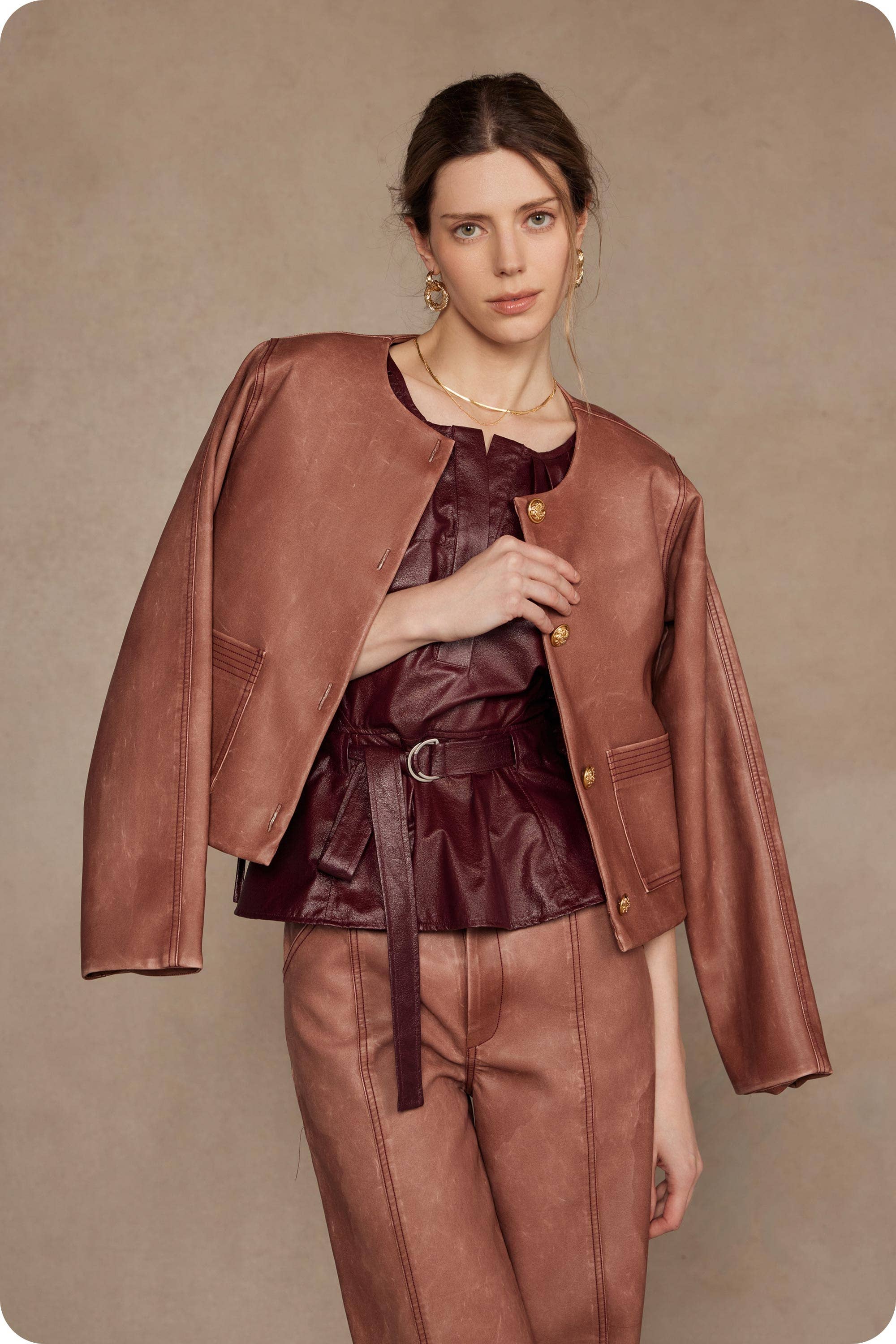 Stitch Contrast Detail Washed Faux Leather Jacket