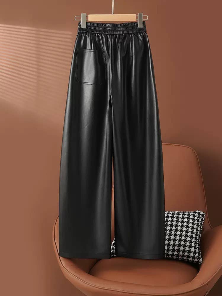 High-Waist PU Leather Wide-Leg Pants for Women