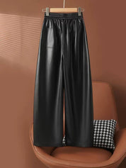 High-Waist PU Leather Wide-Leg Pants for Women