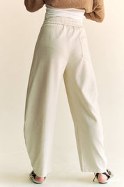 Women’s Elastic Waist Long Barrel Pants with Pockets | Relaxed Fit Everyday Trousers