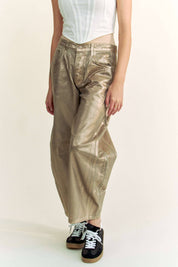 STRUCTURED BARREL LEGS RETRO GOLD FOILED JEANS