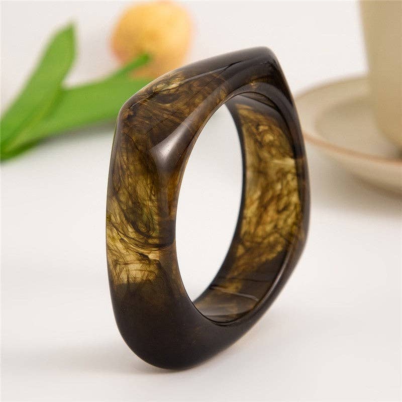 Vintage Wide Bangle Bracelet - Polygon Semi-Transparent