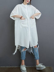 Hollow Solid Long Blouse