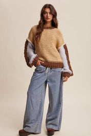 Hand-Knit Colorblock Chunky Pullover