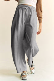 Women’s Elastic Waist Long Barrel Pants with Pockets | Relaxed Fit Everyday Trousers