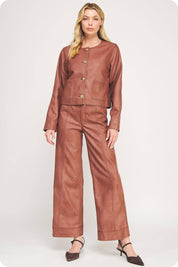 Stitch Contrast Detail Washed Faux Leather Jacket