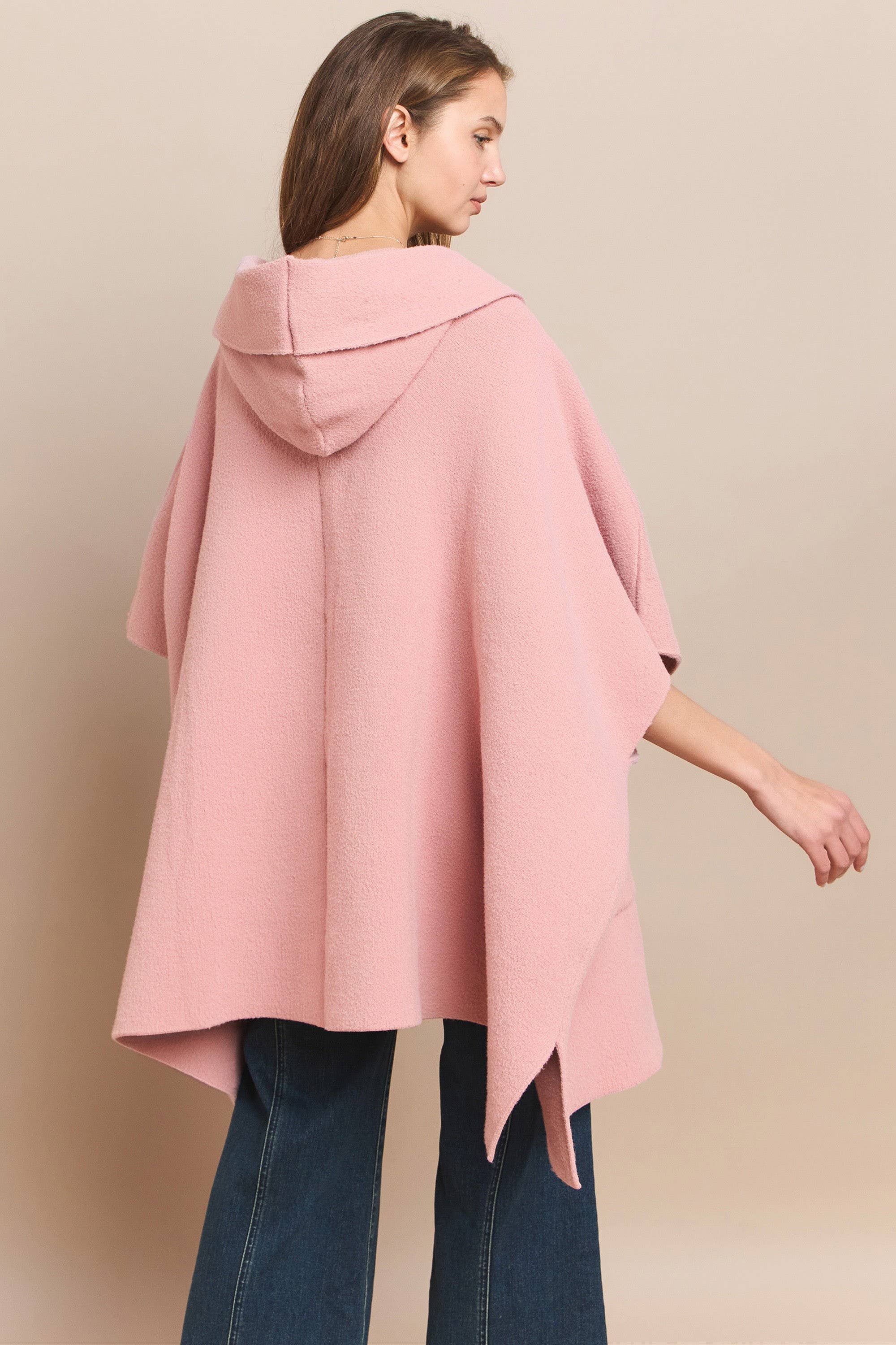 Soft Brushed  Knit Poncho with pockets