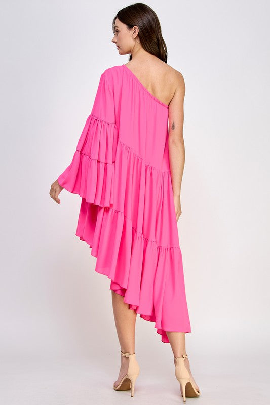 One shoulder Pink Dress