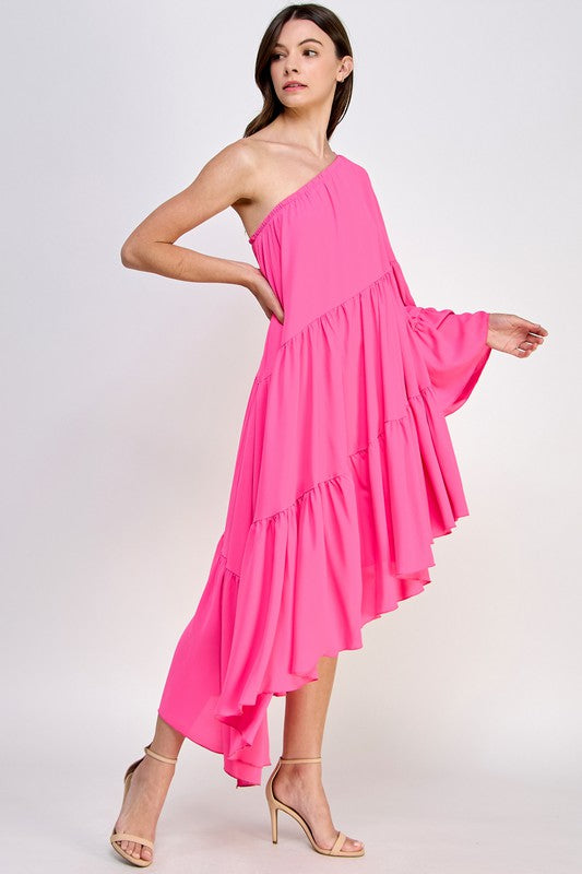 One shoulder Pink Dress