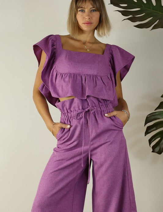 Ruffle Top Two Piece Pants Set