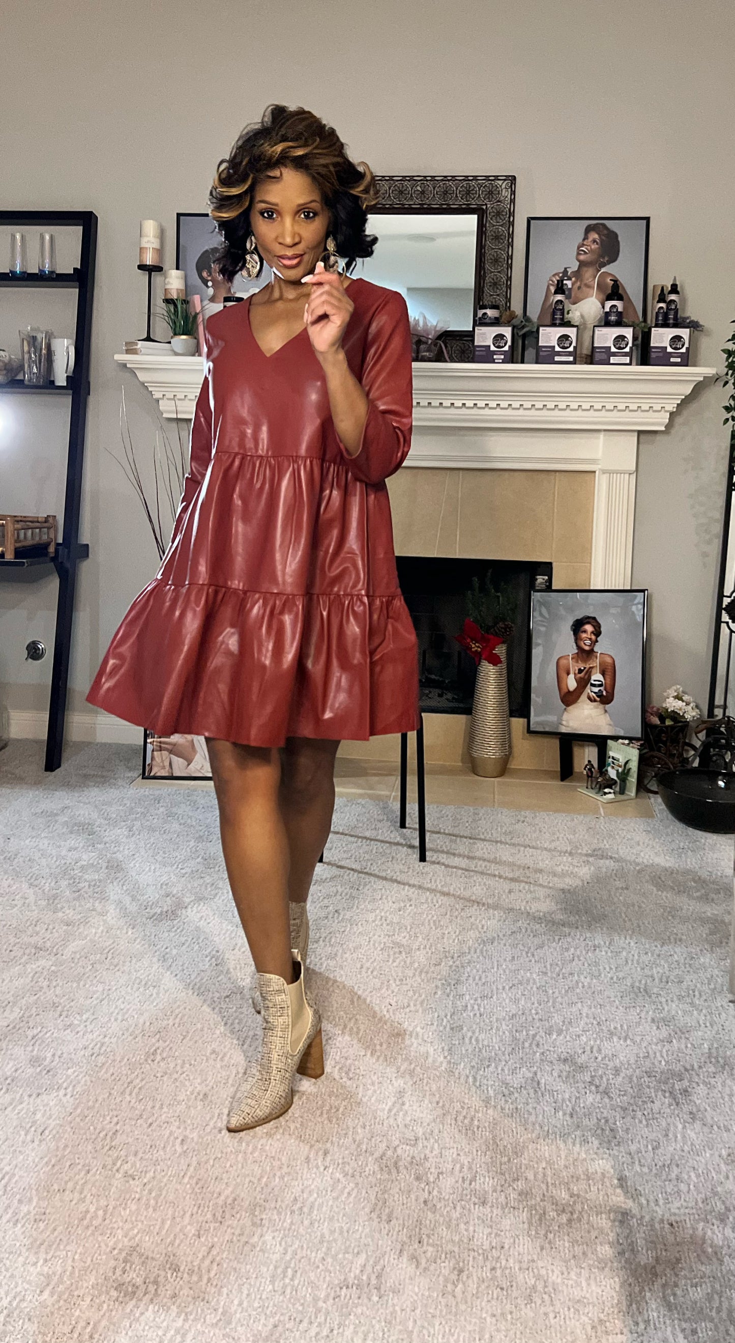 Crimson Vegan-Leather Mini Dress