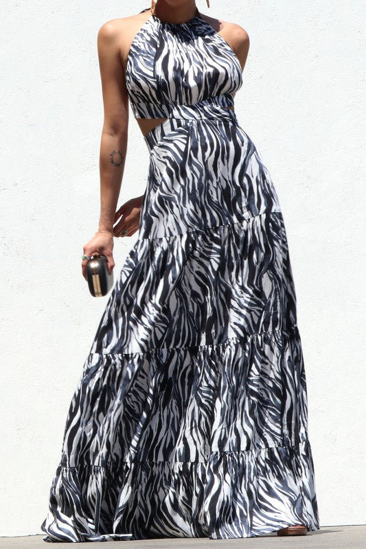Zebra Print Halter Dress