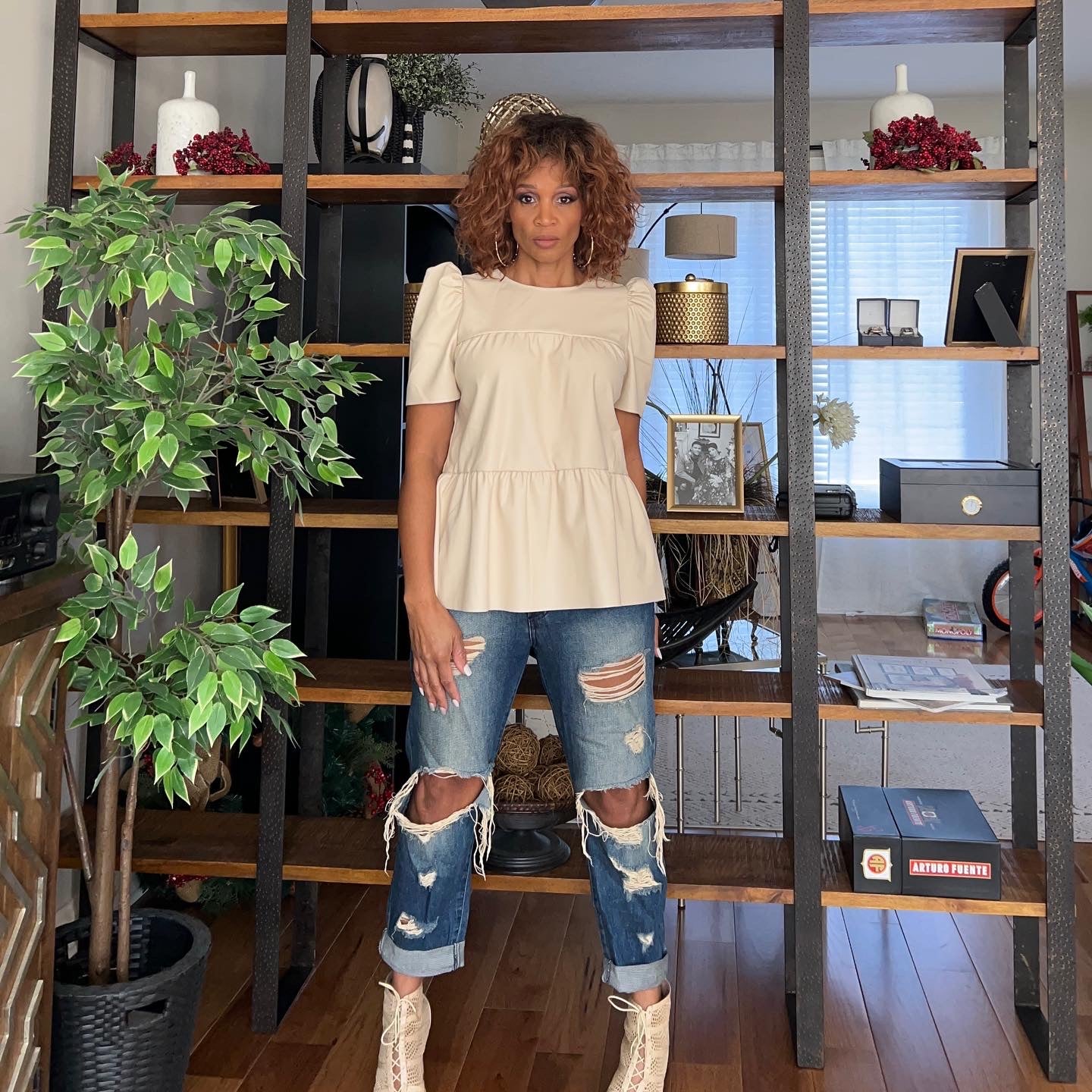 Cream Faux Leather Top