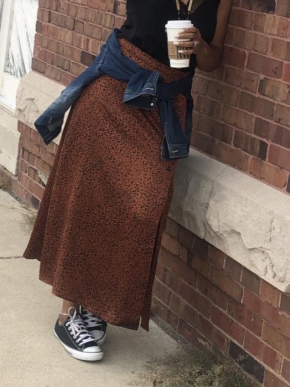 Print Button Down Skirt