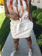 Tamiko Ivory Leather Mini-Skirt