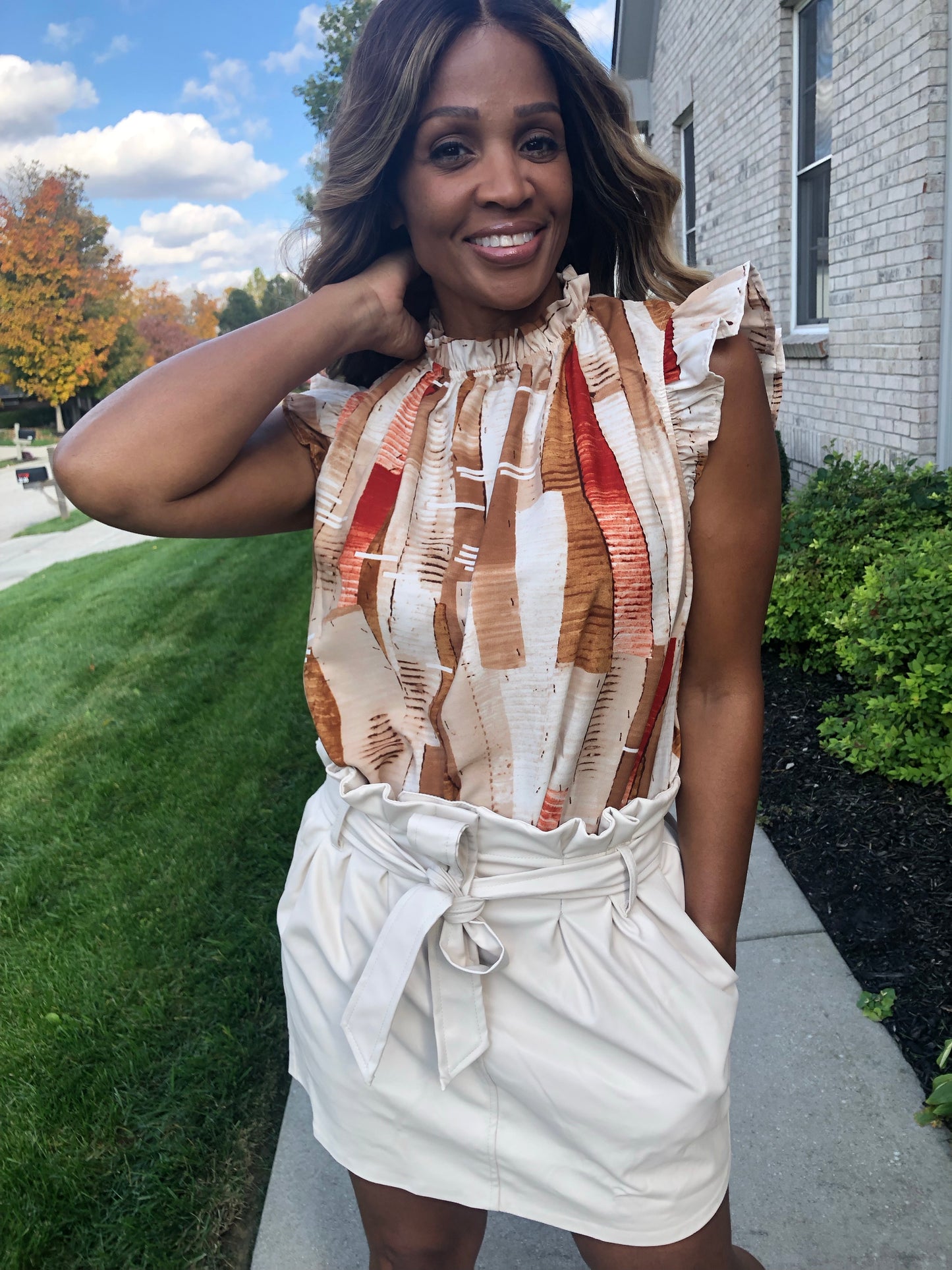 Cayenne Ruffle Neck Sleeveless Top