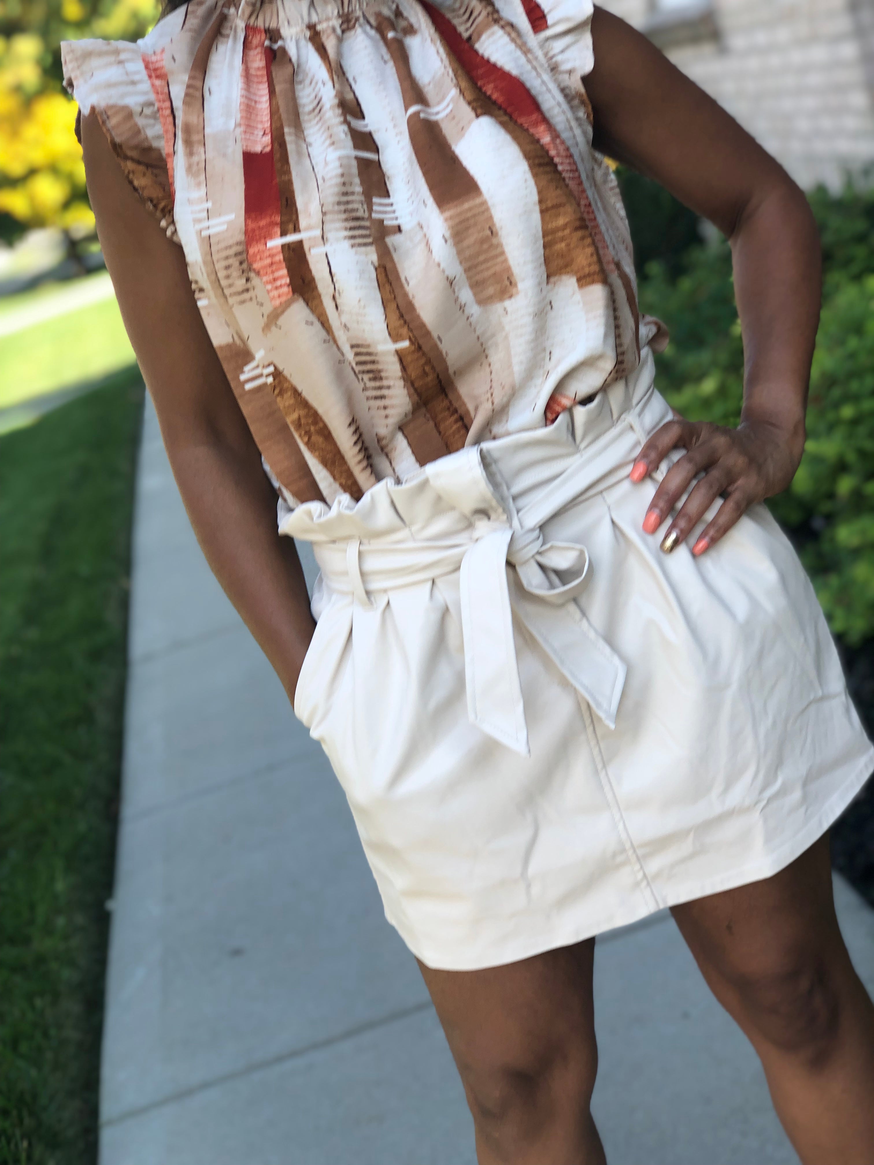 Tamiko Ivory Leather Mini-Skirt