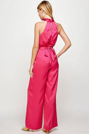 Mock Neck Satin Halter Jumpsuit