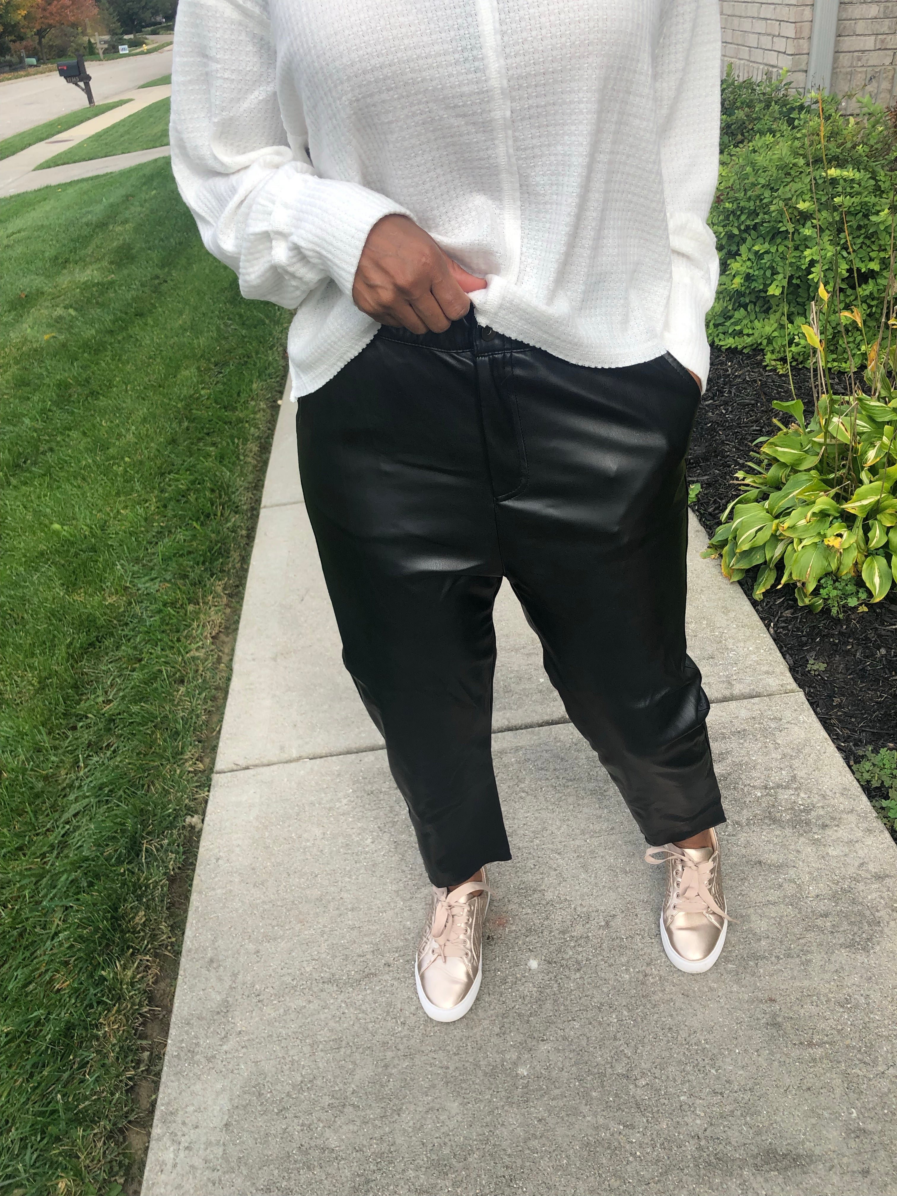 Black Leather Crop Pants