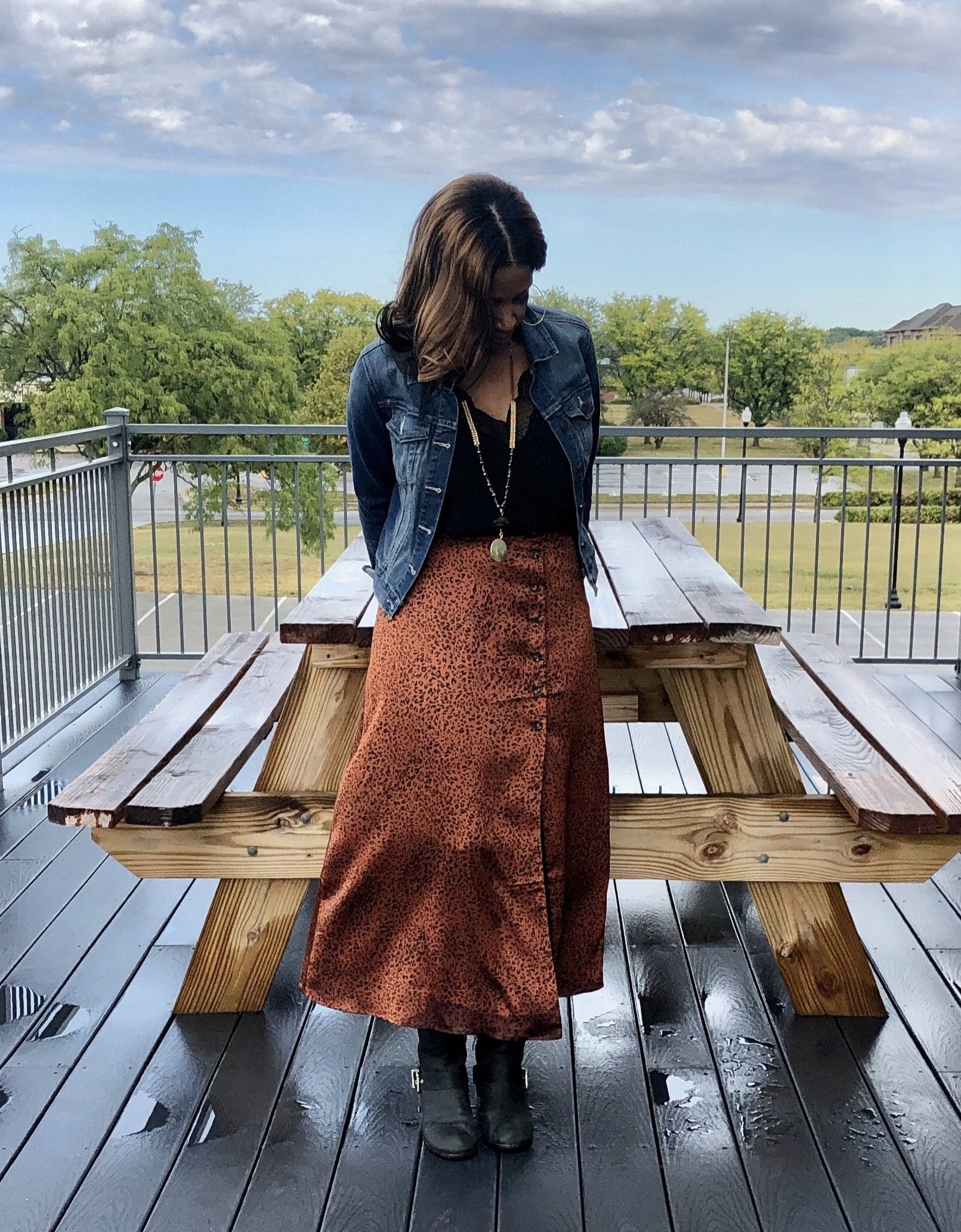 Print Button Down Skirt