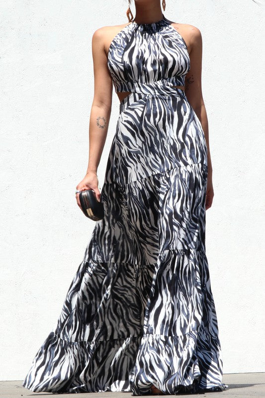 Zebra Print Halter Dress