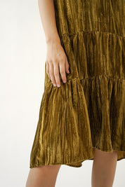 Maple Leaf Tiered Velvet Midi Dress