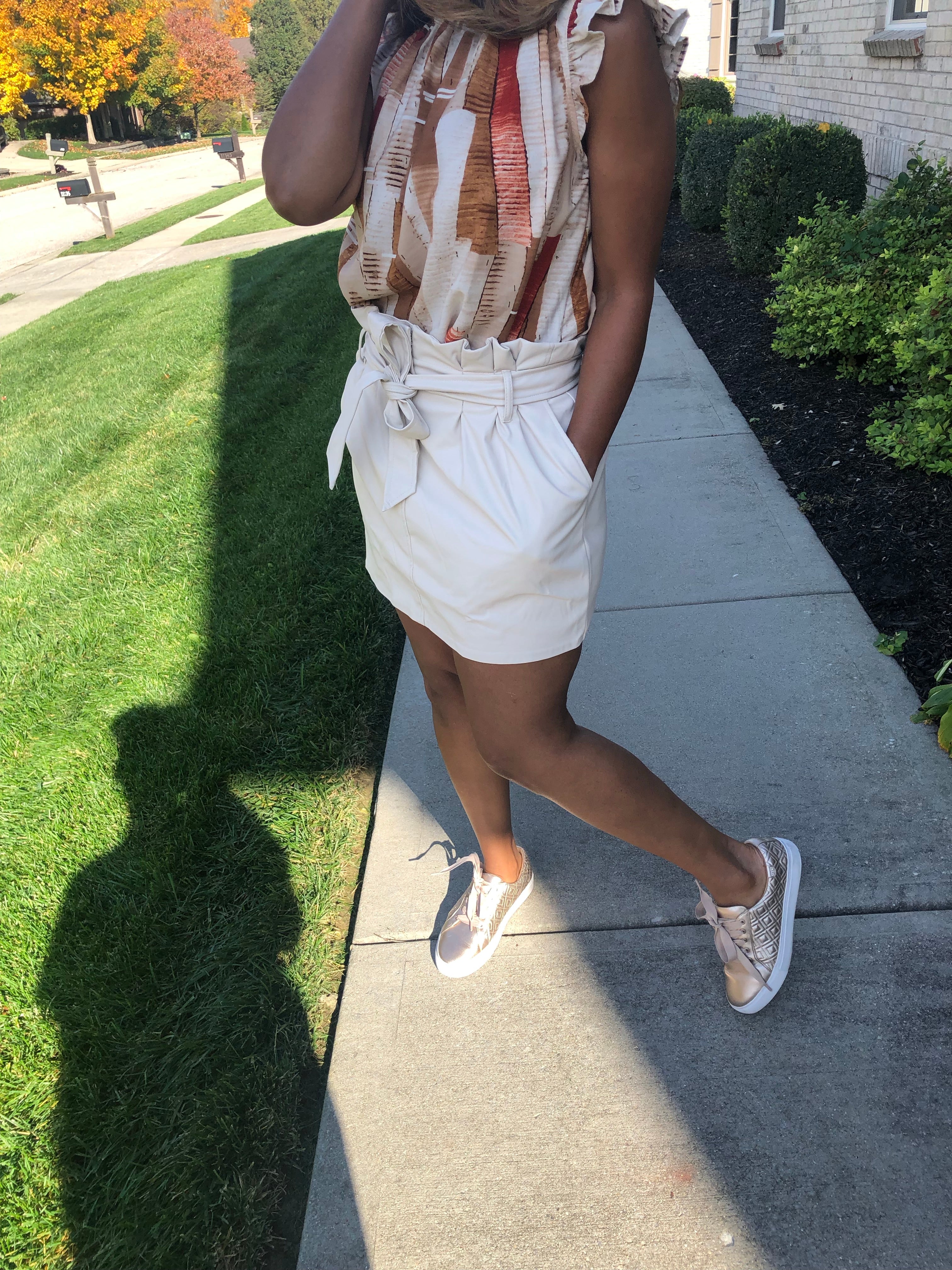 Tamiko Ivory Leather Mini-Skirt